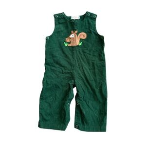 Baby Luigi Forest Green Kids Overalls with Squirrel Design